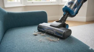 Overhead view of a Vax cordless vacuum cleaner with all included UK-specification tools and attachments laid out on a carpet.