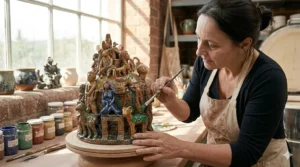 Detail cleaning a car interior using a handheld steam cleaner to deep clean fabric seats and floor mats.