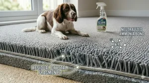 Microscopic view of broken ammonia bonds, demonstrating how a carpet cleaner for pet urine effectively eliminates the source of bad smells.