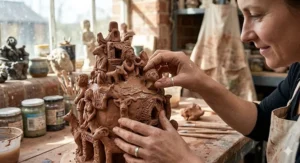 Using a portable handheld steam cleaner to blast away limescale and mould from bathroom taps and shower fittings.