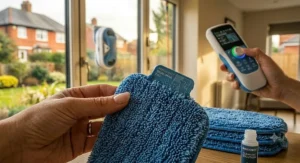 Detailed view of the replaceable microfibre cleaning pads.