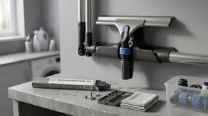 Replacing the blade on a professional window squeegee to ensure peak performance for professional-grade cleaning.
