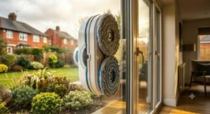 High-strength safety rope attached to an automatic window cleaning robot.