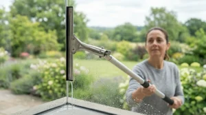 Infographic of the five steps for achieving a streak-free shine with a squeegee.