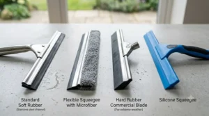 Comparison chart showing different rubber blade types for window squeegees.