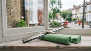 Absorbent microfibre window washer with t-bar for cleaning glass surfaces.