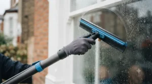 Professional fanning technique with a swivelling squeegee on a pole