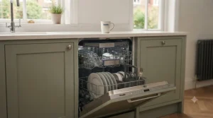 Slimline 45cm dishwasher fitted neatly into a compact kitchen space.