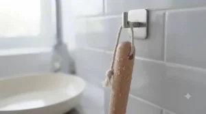 Washing-up brush featuring a practical hanging loop stored neatly by a UK kitchen sink.