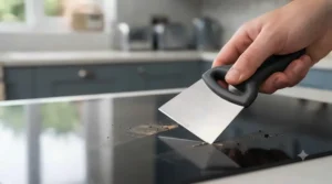 Close-up of a heavy-duty hob scraper showing its retractable safety blade.