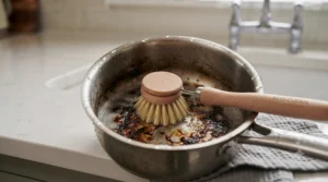 Zero-waste washing-up brush featuring an easily replaceable beechwood head.