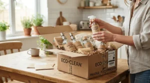 Unboxing a fresh delivery of sustainable dishwasher tablets packaged in recyclable paper wrappers